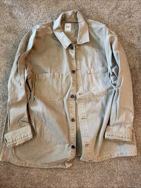GAP Men's Beige Casual Button-Up Shirt Jacket